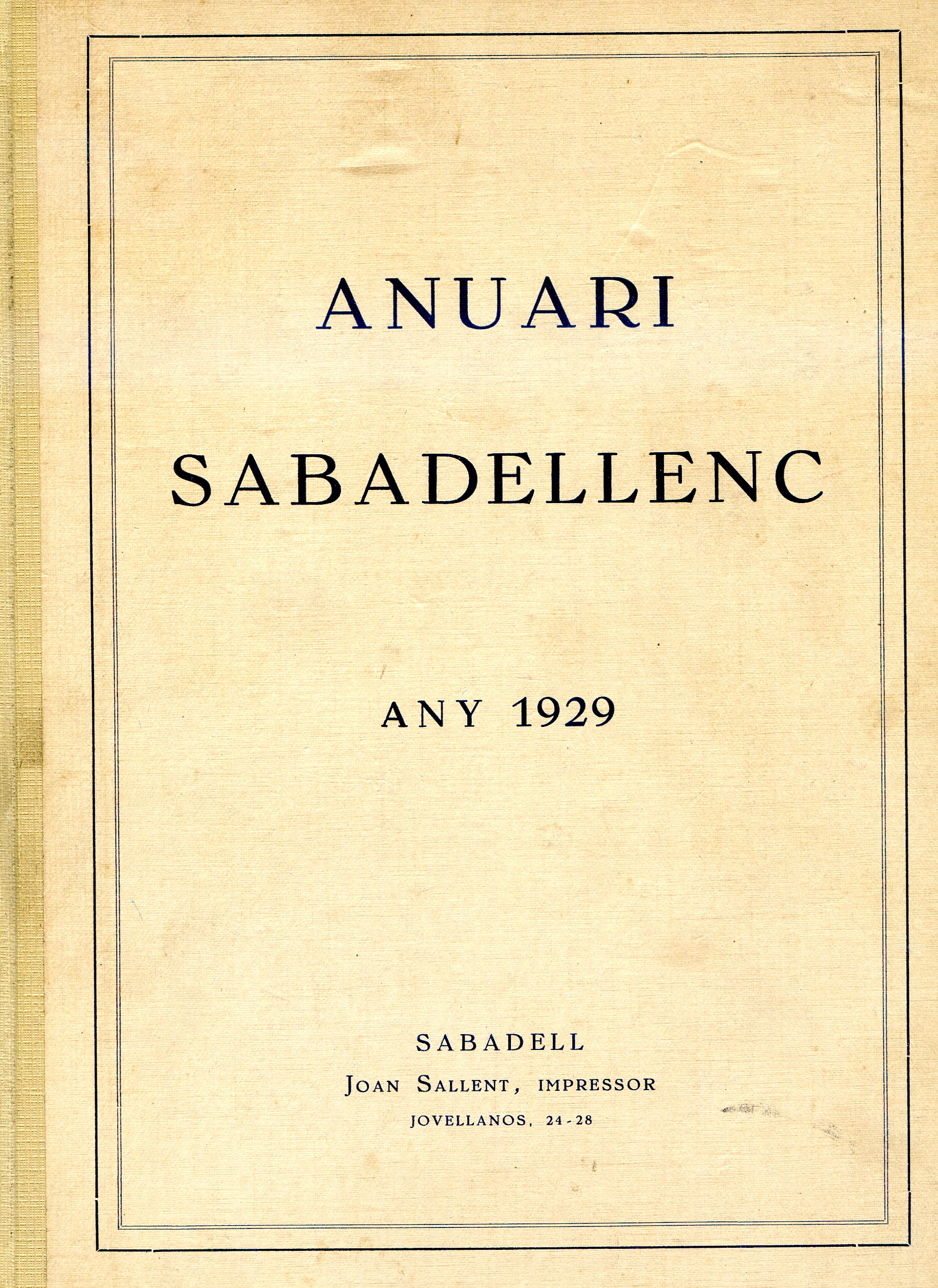 Anuari sabadellenc: any 1929 - Portada